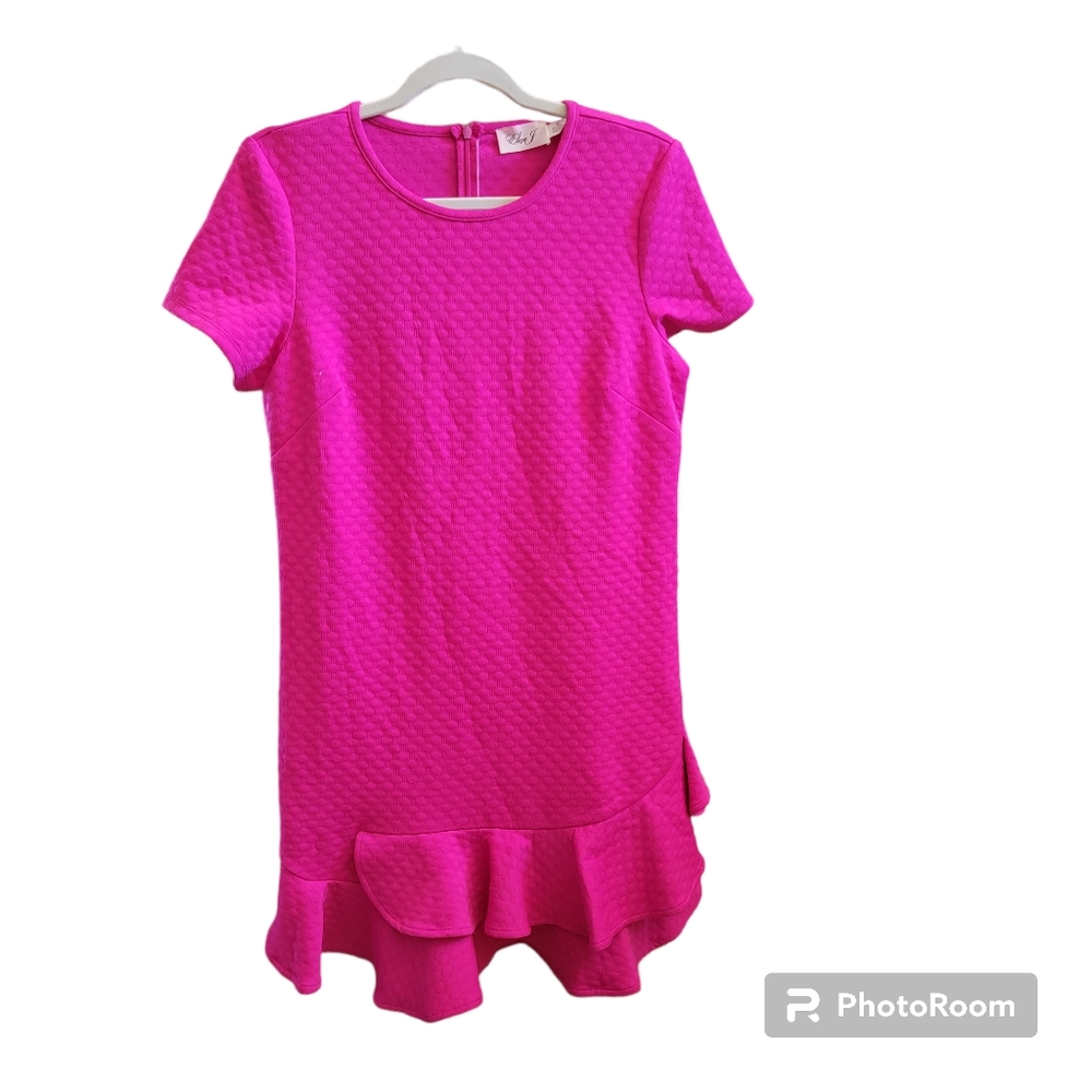 Eliza J Pink Quilted Cap Sleeve Ruffle Hem Dress Invisible Back Zip Size 10